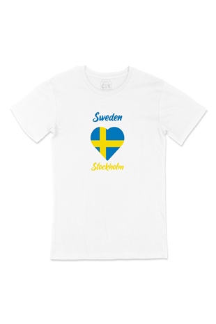 Stockholm İsveç Bayraklı Kalpli Tişört