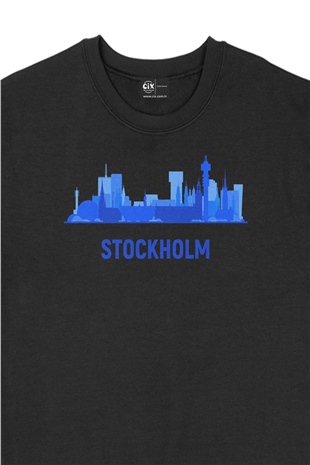 Stockholm Manzaralı Siyah Sweatshirt