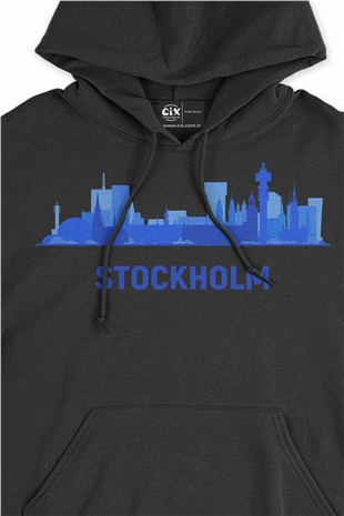Stockholm Manzaralı Siyah Sweatshirt Hoodie