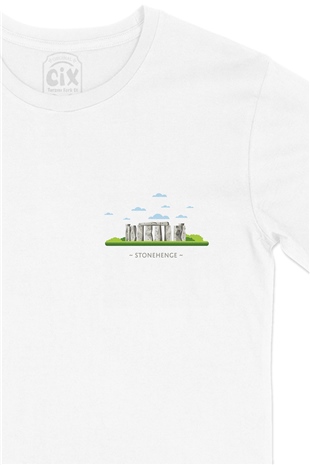 Stonehenge Cep Logo Tasarımlı Beyaz Tişört