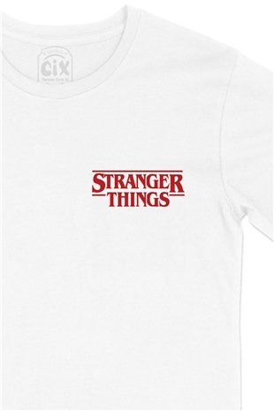 Stranger Things Cep Logo Tasarımlı Beyaz Tişört