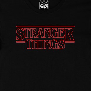Stranger Things Çizgili Siyah Tişört