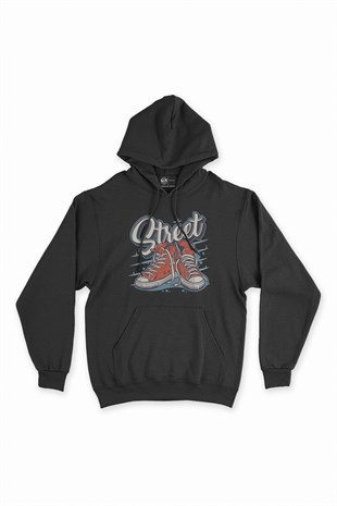 Street Sneakers Siyah Kapşonlu Sweatshirt Hoodie