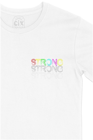 Strong Güçlü Cep Logo Tasarımlı Beyaz Tişört