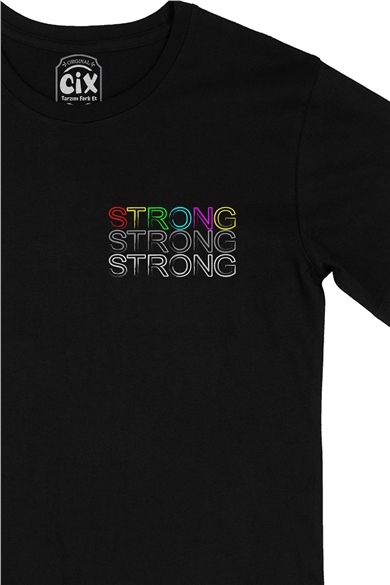 Strong Güçlü Cep Logo Tasarımlı Siyah Tişört