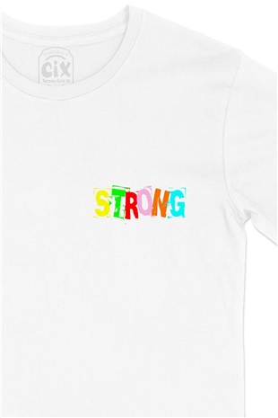 Strong Tasarım Cep Logo Tasarımlı Beyaz Tişört