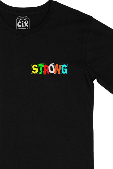 Strong Tasarım Cep Logo Tasarımlı Siyah Tişört