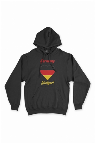 Stuttgart Almanya  Bayraklı Kalpli Siyah Sweatshirt Hoodie