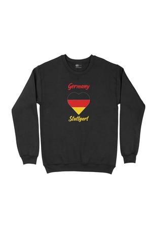 Stuttgart Almanya  Bayraklı Kalpli Siyah Sweatshirt