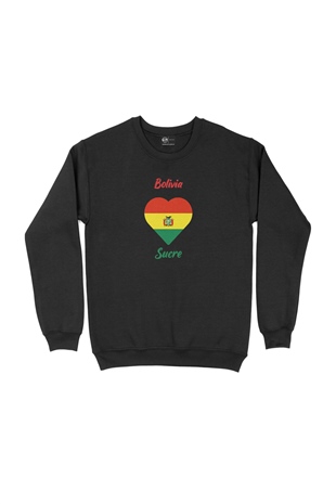 Sucre Bolivya Bayraklı Kalpli Siyah Sweatshirt