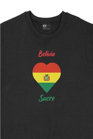 Sucre Bolivya Bayraklı Kalpli Siyah Sweatshirt