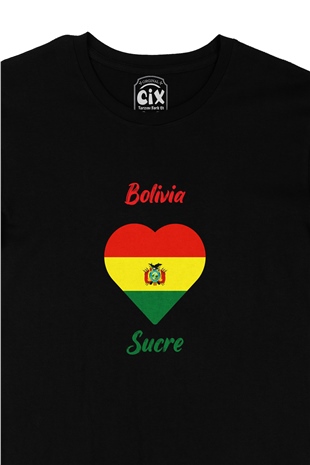 Sucre Bolivya Bayraklı Kalpli Siyah Tişört