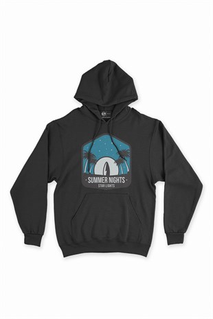 Summer Nights Siyah Kapşonlu Sweatshirt Hoodie