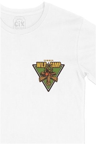 Summer Wild Camp Cep Logo Tasarımlı Beyaz Tişört