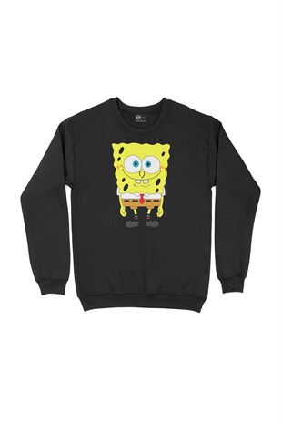 Sünger Bob Tasarımlı Siyah Sweatshirt