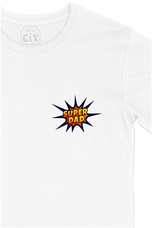 Süper Baba Cep Logo Tasarımlı Beyaz Tişört