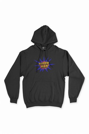 Süper Baba Siyah Kapşonlu Sweatshirt Hoodie
