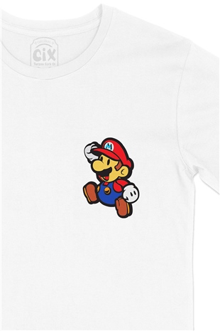 Süper Mario Cep Logo Tasarımlı Beyaz Tişört
