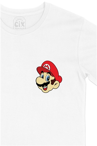 Super Mario Cep Logo Tasarımlı Beyaz Tişört