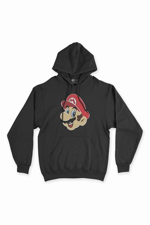Super Mario Siyah Kapşonlu Sweatshirt Hoodie