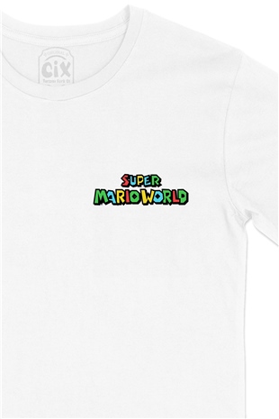 Super Mario World Cep Logo Tasarımlı Beyaz Tişört