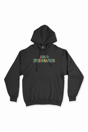 Super Mario World Siyah Kapşonlu Sweatshirt Hoodie