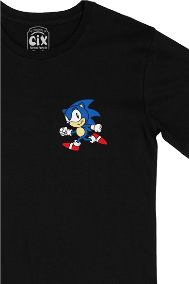 Super Sonic Cep Logo Tasarımlı Siyah Tişört
