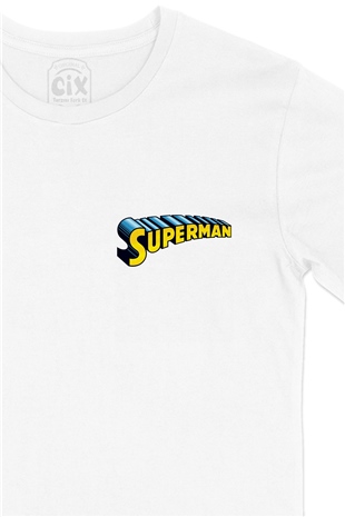 Superman Cep Logo Tasarımlı Beyaz Tişört