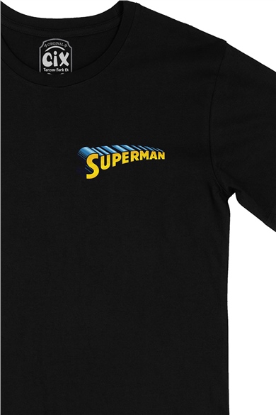 Superman Cep Logo Tasarımlı Siyah Tişört