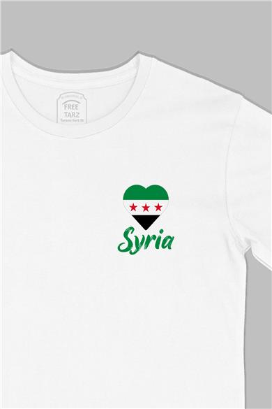 Suriye Baskılı Cep Tasarım Beyaz Tişört
