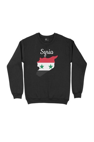 Suriye Haritalı ve Bayraklı Siyah Sweatshirt