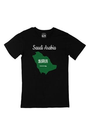 Suudi Arabistan Haritalı ve Bayraklı Siyah Tişört