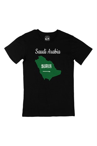 Suudi Arabistan Haritalı ve Bayraklı Siyah Tişört