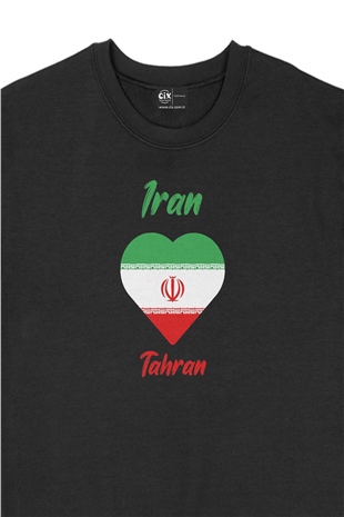 Tahran İran Bayraklı Kalpli Siyah Sweatshirt
