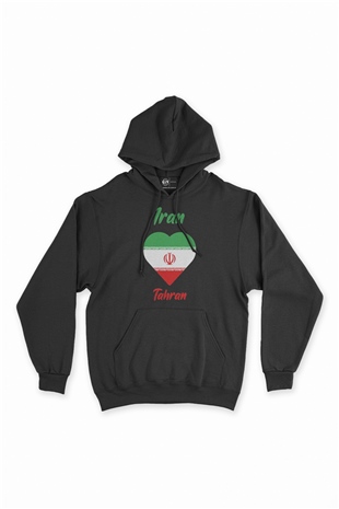 Tahran İran Bayraklı Kalpli Siyah Sweatshirt Hoodie