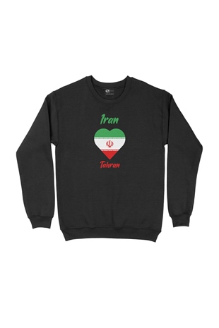 Tahran İran Bayraklı Kalpli Siyah Sweatshirt