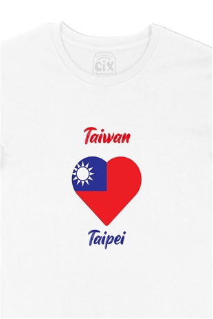 Taipei Tayvan Bayraklı Kalpli Tişört