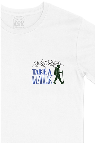 Taka A Walk Cep Logo Tasarımlı Beyaz Tişört