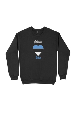 Talin Estonya Bayraklı Kalpli Siyah Sweatshirt