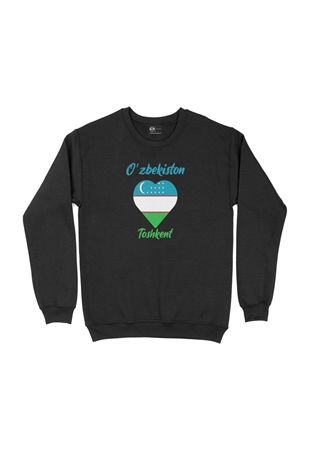 Taşkent Özbekistan Bayraklı Kalpli Siyah Sweatshirt