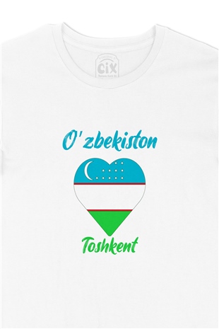Taşkent Özbekistan Bayraklı Kalpli Tişört