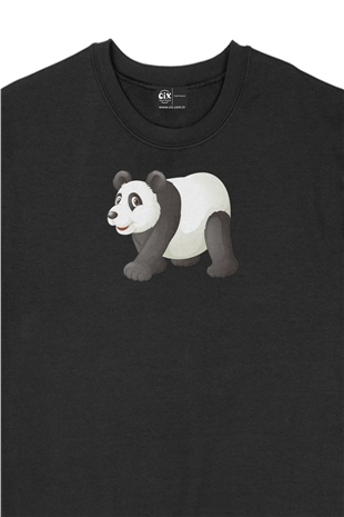 Tatlı Panda Tasarım Siyah Sweatshirt