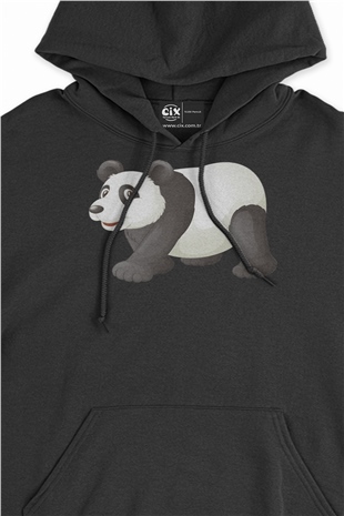Tatlı Panda Tasarım Siyah Sweatshirt Hoodie