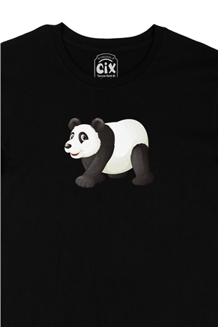 Tatlı Panda Tasarım Siyah Tişört