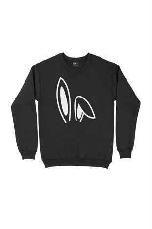 Tavşan Kulaklı Siyah Sweatshirt