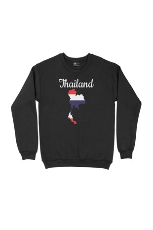 Tayland Haritalı ve Bayraklı Siyah Sweatshirt