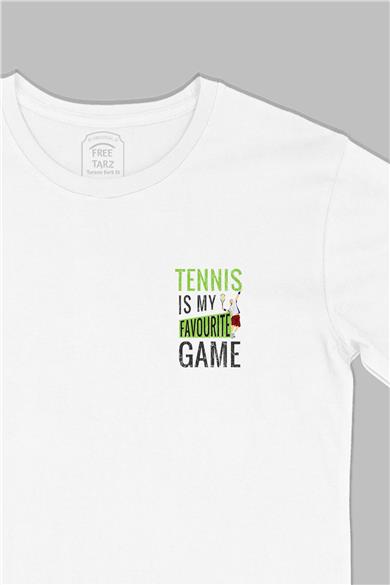 Tennis Baskılı Cep Tasarım Beyaz Tişört