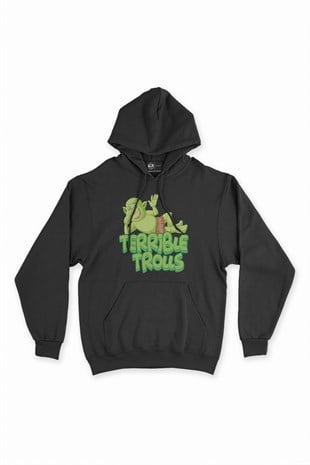 Terrible Trolls Siyah Kapşonlu Sweatshirt Hoodie