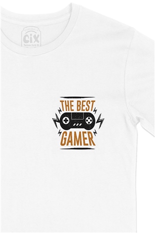 The Best Gamer Cep Logo Tasarımlı Beyaz Tişört