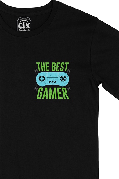 The Best Gamer Cep Logo Tasarımlı Siyah Tişört